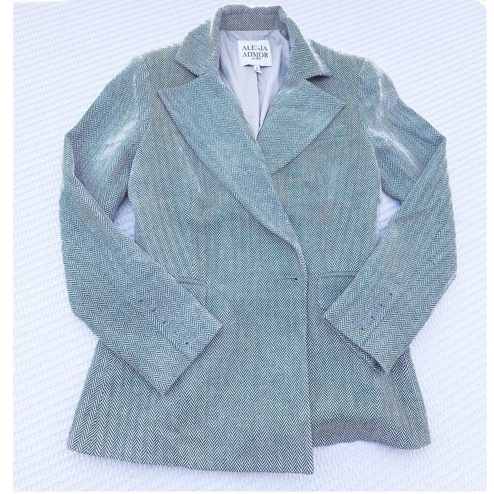 Alexia Admor Tweed Houndstooth Chevron Patterned SIngle Button Blazer Jacket SZ4